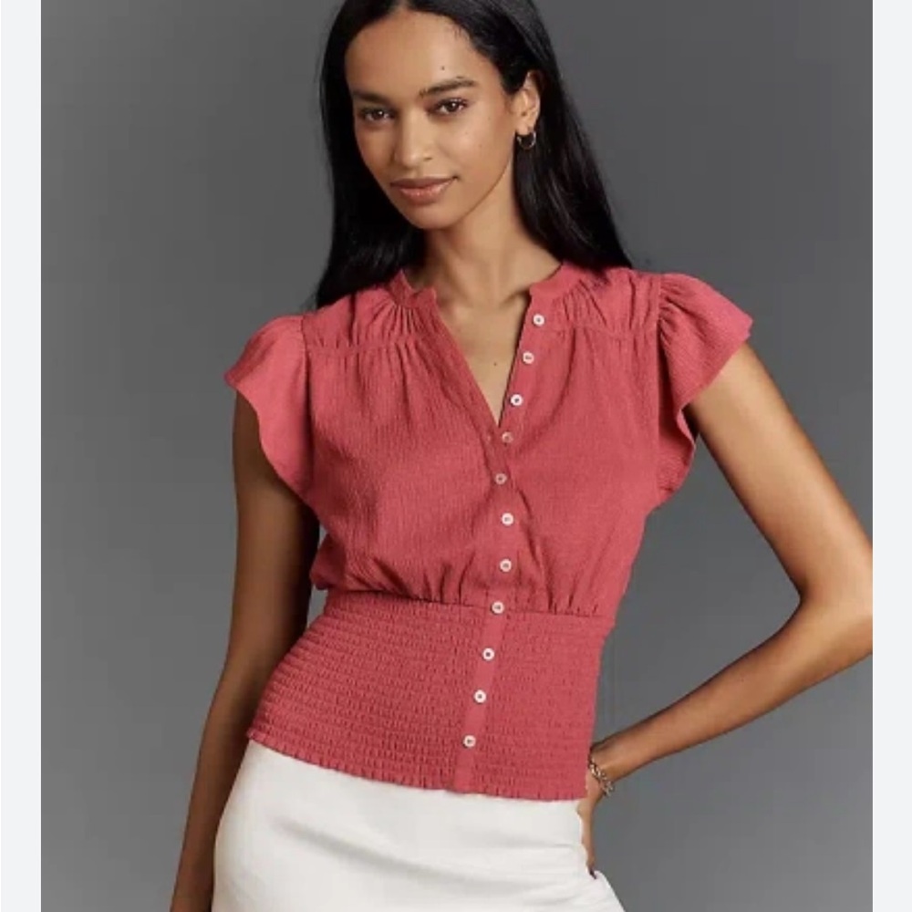 Maeve short sleeve cinched waist blouse